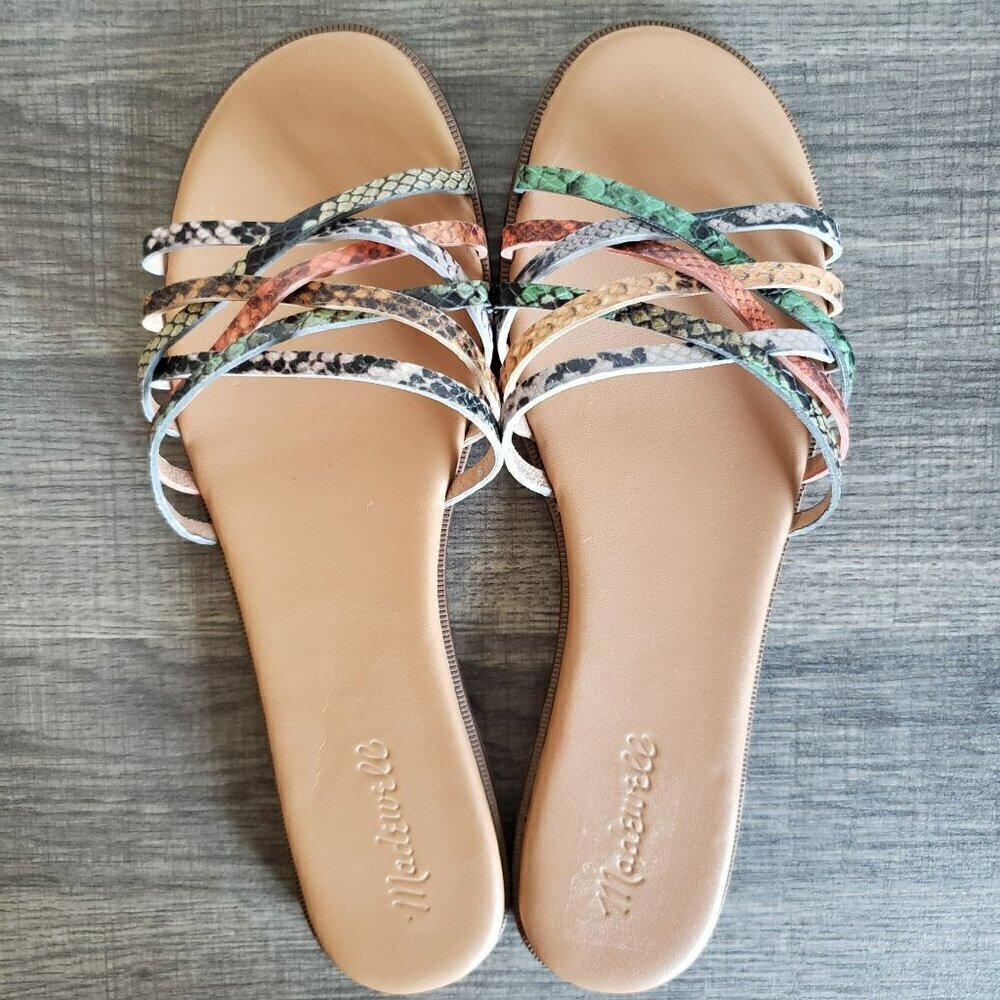 Madewell The Tracie Snake Embossed Leather Crisscross Slide Sandals Sz Women's 9